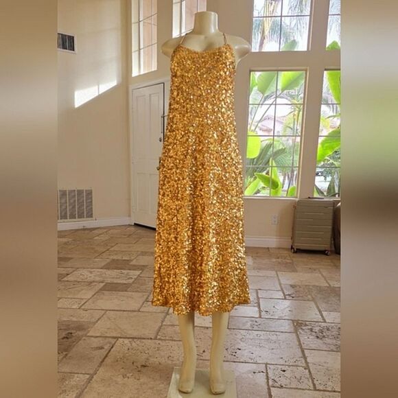 ZARA GOLD SEQUIN KNIT SLIP DRESS bloggers favorite - Picture 4 of 16